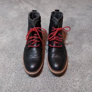 Black Wingtip Boots with Red Laces Side Zip Soho Cobbler Men's size 7